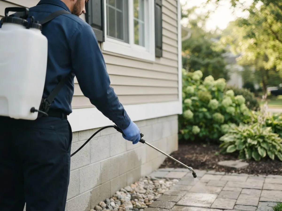 Pest control technician inspecting a home in Otley, IA